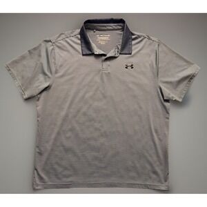 Under Armour Performance Short Sleeve Polo Shirt Blue Gray Striped Logo XXL JBHS